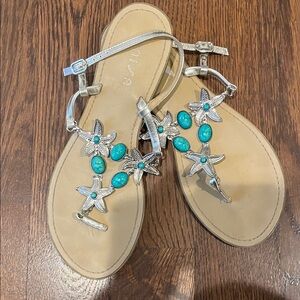 Unisa 8 Silver and Turquoise Starfish Sandals